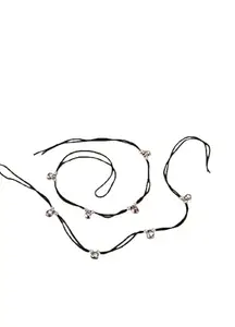 Pair of 2 Stylish Women's Black Thread Ghungroo/Ghughari Anklet With Oxdised Beads/nazariya anklet