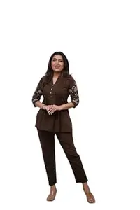 BhumikaEnterprise Women's Cotton Embroidery Straight Short Kurti with Pant Set