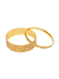 NVR Women's Set of 4 Gold-Plated Leaf Shaped Traditional Bangles