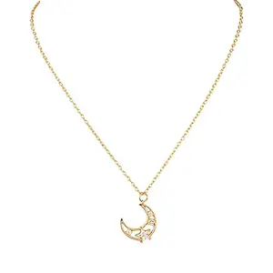 Vembley Gold Plated Half Moon Pendant Necklace for Women