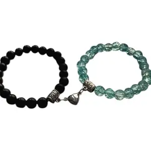 Lukaya Fashion Magnetic Heart Connection Beads Bracelets, Black & White (Black & Green)