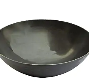 Tj Retailers Iron Iron Kadhai Deep Bottom kadai/Fry Pan/Frying Kadai Handmade Golden Handle 9 Inch