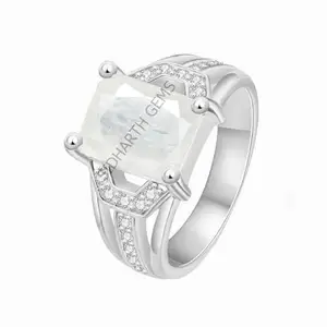 SIDHGEMS 4.25 Ratti / 13.55 Carat Silver Plated Ring Natural White Sapphire Stone Certified Safed Pukhraj Adjaistaible Ring Birthstone Precious Loose Gemstone