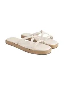 Shoetopia Cross Strap Cream Flats For Women & Girls /EU37
