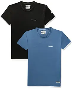 Charged Endure-003 Chameleon Spandex Knit Round Neck Sports T-Shirt Blue-Heaven Size Xs And Charged Energy-004 Interlock Knit Hexagon Emboss Round Neck Sports T-Shirt Black Size Xs