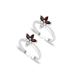 TARAASH Floral White and Maroon CZ 925 Sterling Silver Toe Ring for Women LR0759S