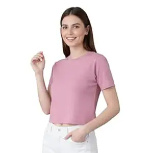 NAVRAAH Women Solid Color Crop Top | Round Neck Half Sleeve Casual T-Shirt | Regular Fit Stylish Top for Girls & Women