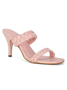 Bruno Manetti Women's Pink slipon back open heels with two strap woven Sandals