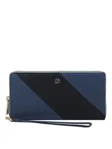 Da Milano Genuine Leather Blue Zip Around Women Wallet (10190OL)