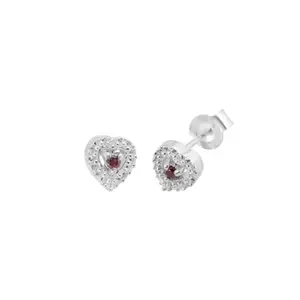 HIFLYER JEWELS 925 Sterling Silver Heart-Shaped Stud Earrings with Red Diamond Stone – Delicate Romantic Design for Women & Girls