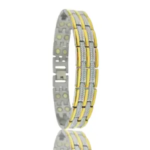 Bracotive Bio Magnetic Bracelet For Men Women | Stainless Steel Titanium Material | Silver Gold Polish | Foldover Lock | Gift For Husband | Wrist Chain | Waterproof | (MULTICOLOUR)