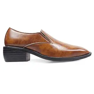 YUVRATO BAXI Men's 2 Inch Heel Height Increasing Tan Formal Derby Slip-on Dress Shoes- 10 UK
