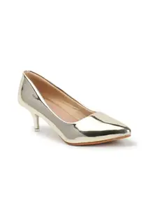 Carlton London Women Gold Stylish Slip-on Pump Shoes with Stiletto Heels, Pointed Toe (38)