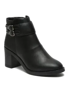 Bruno Manetti Women's Black Slipon with Both side Elastic Ankle Length Comfort Mid Top Heel Boots