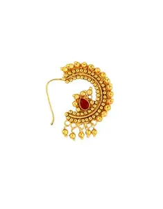 Anuradha Gold Tone Styled With Ruby Stone Piercing Nose Pin, Maharashtrian Nath For Bridal |Kolhapuri Nath,Nathiya Nose Pin For Stylish Women (Piercing Nose Pin)