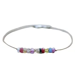 LKBEADS Silver Plated Bracelet with Multicolor Faceted Multi Tourmaline Beads – Rondelle 3mm – 7 inch Adjustable – For Men & Women|LK_STACK_05045