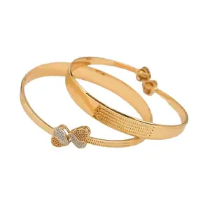 Gold Brass Elite Graceful Bracelet/Bangles for Women | Adjustable | Size 2.6 | 2 Pcs | baewm_B&B_2.6