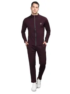 CHKOKKO Men Winter Zipper Sports Gym Track Suit Set Wine XXL