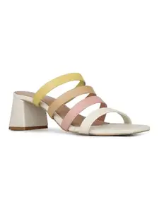 Inc.5 Womens Beige Solid Square Toe Party Wear Block Heels Sandals