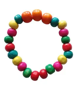 JoaHan's Handmade Multicolor Colourful Stretchable Unisex Elastic Wooden Bracelet (Orange)