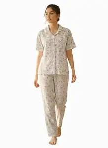 ESSVANE Women's Printed Summer Night Suit with Pocket - Free Size XS to L