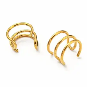 Via Mazzini No-Tarnish No-Rusting Triple Closure Clip-On No-Piercing Required Fake Lip/Nose/Ear Cuff Earring For Women And Girls (NR0310) 2 Pcs