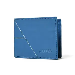 ASSESS Genuine Leather Wallet for Men with Anti-Theft RFID Protection Minimalist Slim Bi Fold Purse with Card Holder Slots with Gift Box Colour- Blue