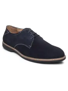 TEAKWOOD LEATHERS Teakwood Men Blue Solid Round Toe Suede Derbys_Size 40