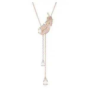Swarovski Women Nice Y Pendant, Feather, White, Rose Gold-Tone Plated