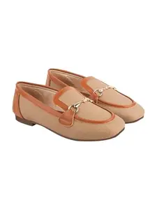 Shoetopia Buckle Detailed Tan Loafers for Women & Gilrs /EU39