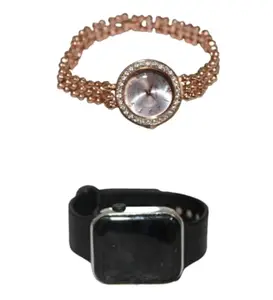 Stylish Fashionable Rose Gold Wrist Watch & Black Digital Watch for Women & Girls Combo of 2
