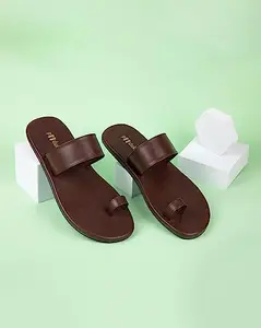Paaduks Vaana Toe-Ring Vegan Leather Slides Dark Brown | Flats for Men | Vegan (numeric_9)