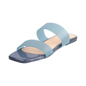 Metro Women Blue Synthetic Leather Flat Slip-on Fashion Sandal UK/5 EU/38 (41-39)