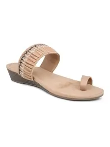 INC.5 Women Beige-Coloured Textured One-Toe Wedge Heels
