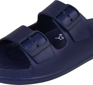 TRV Men's Coco-pace-1 Blue EVA Rubber Comfort Slides, Lightweight Non-Slip Slippers, Open Toe Design, Black and White-7 Kids UK