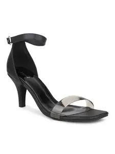 Inc.5 Women Black Open Toe Block Heels With Ankle Loop