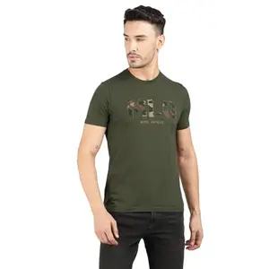 Royal Enfield MLG Applique T-Shirt Dark Olive (M) 40 CM | Material: 100% Cotton | Fabric: Jersey 190.0 GSM | Type: Crewneck | Style : MLG Applique Crewneck | Gender: Men's