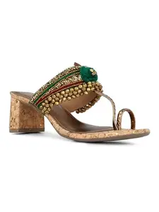 Inc.5 Womens Green Embellished Open Toe Ethnic Block Heel Sandals