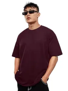 The Souled Store Solids: Pomogranate Men and Boys Oversized Fit Half Sleeve Cotton Maroon Color Men Oversized T-Shirts