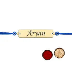 Personalized Name Rakhi Bracelet with Evil Eye Beads, Traditional Raksha Bandhan Gift for Brother, Blue Thread