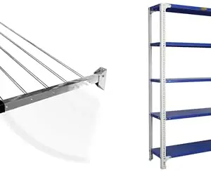 CONCEPT & SOLUTIONS 5 Pipes x 5 Feet -Foldable Wall Mounted Cloth Dryer/Clothes Stand (6 Pipes, 5 feet) and CRC Sheet 5 Shelf Multipurpose Slotted Angle Rack, 60 x 36 x 12 Inch, 22 Gauge (Grey) Combo Pack|CS-585