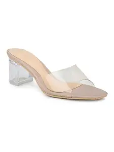 Inc.5 Women Beige-Toned & Transparent Block Sandals