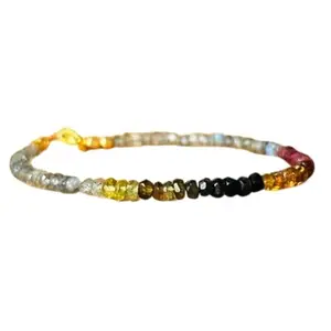 LKBEADS Labradorite & Tourmaline bracelet with Gold clasp - 3-3.5mm Rondelle beads- Faceted Cut -7 Inch Adjustable Bracelet– Healing, Fashion, Gift, Spiritual, Yoga|LK_STACK_08006
