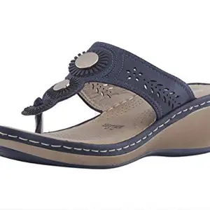 Khadim's Sharon Synthetic PU Sole Decorative Sandal for Women - Size 6 Navy