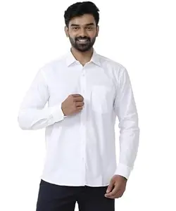 Men Khadie Cotton Full Sleeves Solid Collar Neck Casaul Shirt White Blue_XL