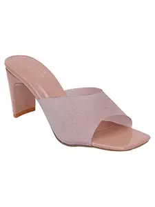 Shuz Touch Women Sequined Gold Heels Smart Casual Slipper - Nude | Size : 8