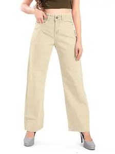 Mastec JEANS Mastec Wide Leg Cream Jeans for Women High Waist, Stylish and Comfortable Full Length Women's Jeans