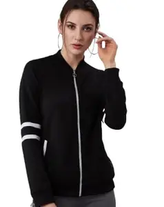 Stylish Long Sleeves Black Winter Wear Zipper Jacket For Women