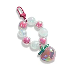 KC Pearl Beads Peach Lanyard Keychain Mobile Chain Charm Hanging, Phone Pendant Wrist Bracelet Holder | Purse, Camera, Mobile Cover Charm Strap Smartphone Case For Girls Women (Pink)