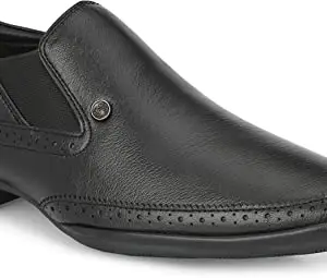 MONDAIN Comfortable Stylish Leather Formal Shoes Slip On for Men (Black)(MDFS-124-BLK-6)